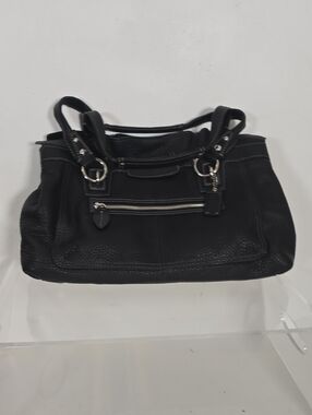 Coach Black Pebbled Leather Shoulder Bag with Silver Accents